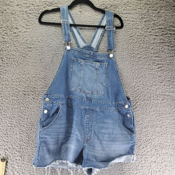 No Boundaries Overalls Womens XL Blue Frayed Hem Adjustable Straps Shortalls - Picture 1 of 7